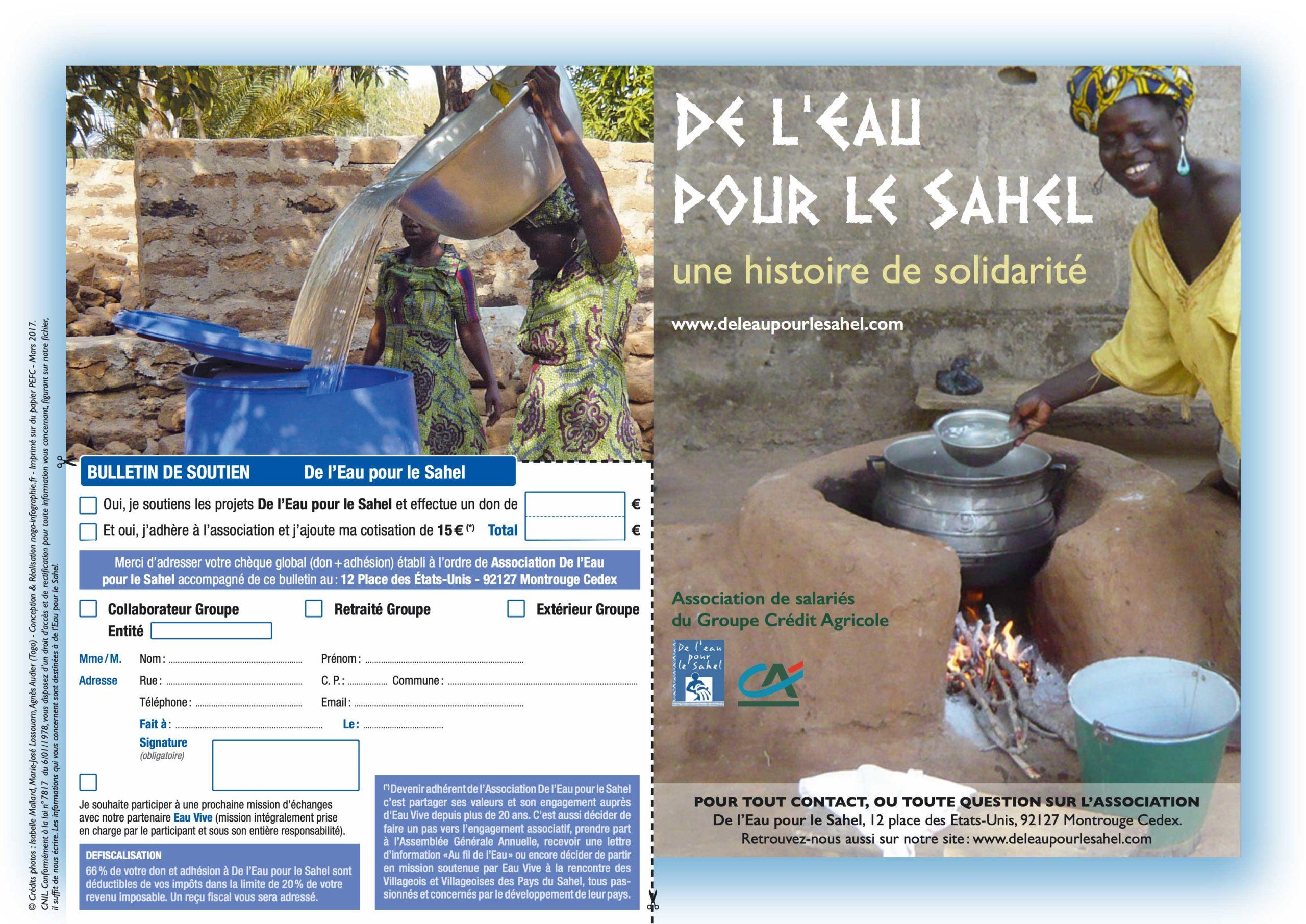 De l'Eau pour le Sahel, Crédit agricole. Création, réalisation, impression, plaquette. Couverture