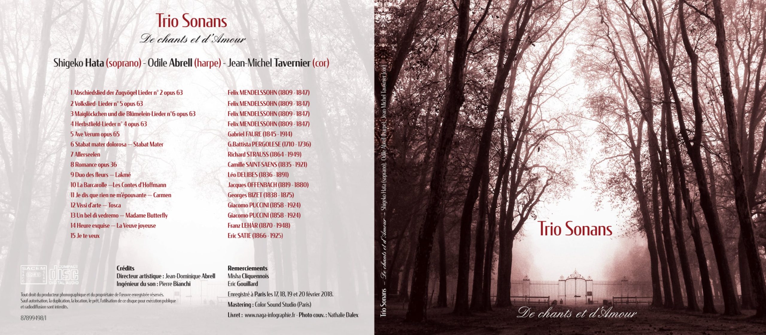 Jaquette, CD Audio, Trio Sonans, couverture